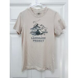 The Landmark Project Mens Small Tan Organic Cotton Graphic T-Shirt Camping Tent